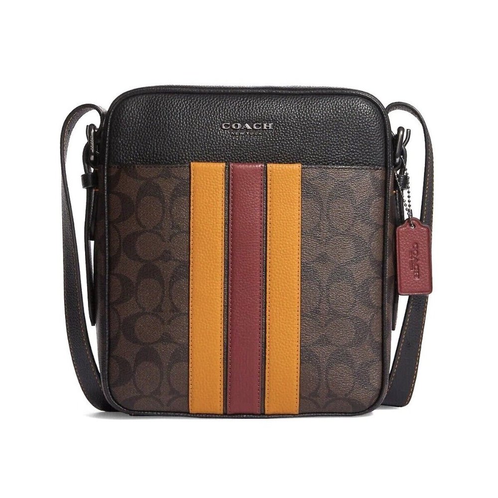 Coach CB907 Men's Hudson Crossbody 21 Bag Signature Varsity Stripe NEW Mahogany